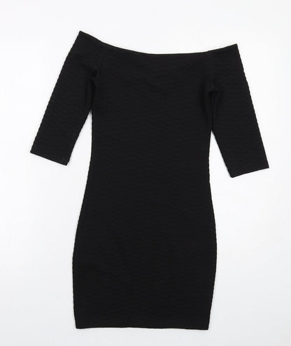 Miss Selfridge Womens Black Polyester Bodycon Size 8 Off the Shoulder Pullover
