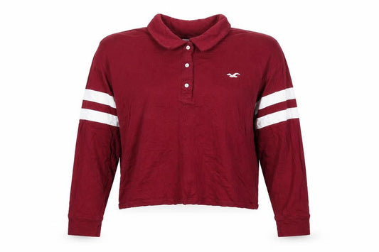 Hollister Womens Red Cotton Cropped Polo Size M Collared