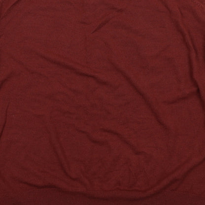 EWM Mens Red V-Neck Acrylic Pullover Jumper Size L Long Sleeve