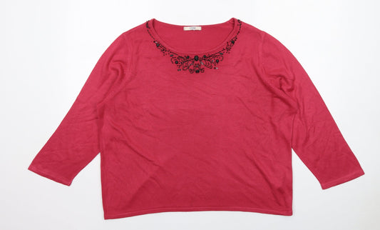 Classic Womens Pink Round Neck Acrylic Pullover Jumper Size 22