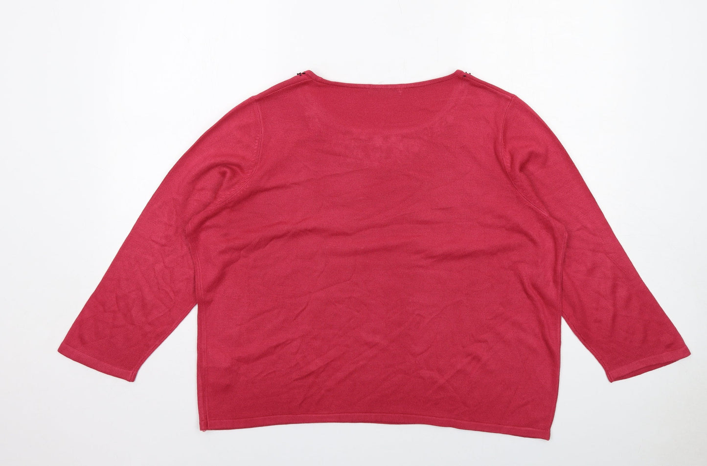 Classic Womens Pink Round Neck Acrylic Pullover Jumper Size 22