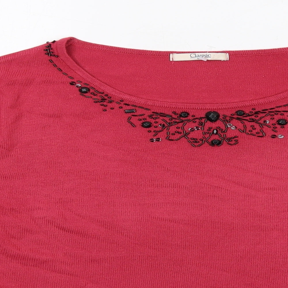 Classic Womens Pink Round Neck Acrylic Pullover Jumper Size 22