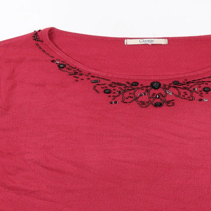 Classic Womens Pink Round Neck Acrylic Pullover Jumper Size 22