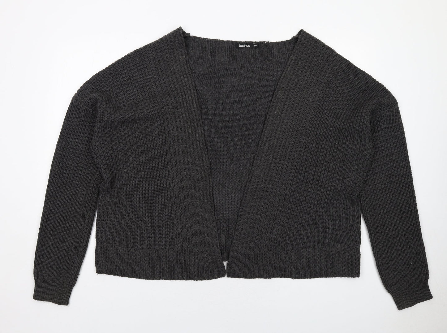 Boohoo Womens Grey V-Neck Acrylic Cardigan Jumper Size S