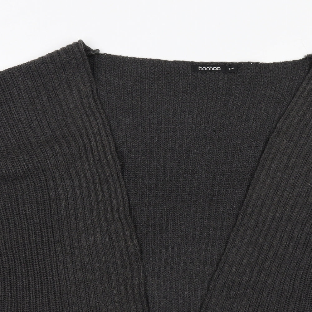 Boohoo Womens Grey V-Neck Acrylic Cardigan Jumper Size S