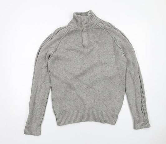 North Coast Mens Grey High Neck Cotton Pullover Jumper Size M Long Sleeve