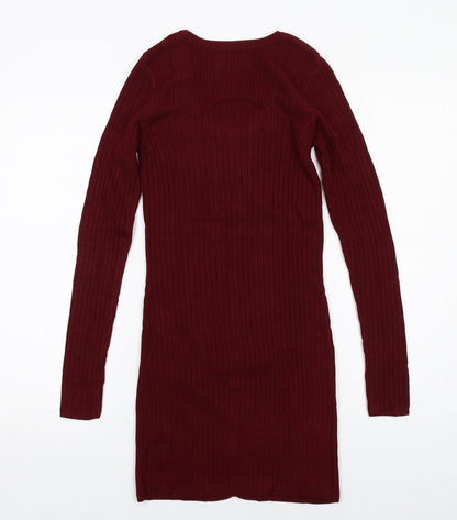 ASOS Womens Red Acrylic Jumper Dress Size 2 Scoop Neck Button