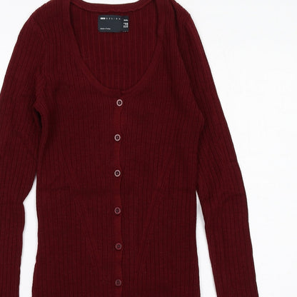 ASOS Womens Red Acrylic Jumper Dress Size 2 Scoop Neck Button