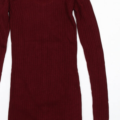 ASOS Womens Red Acrylic Jumper Dress Size 2 Scoop Neck Button