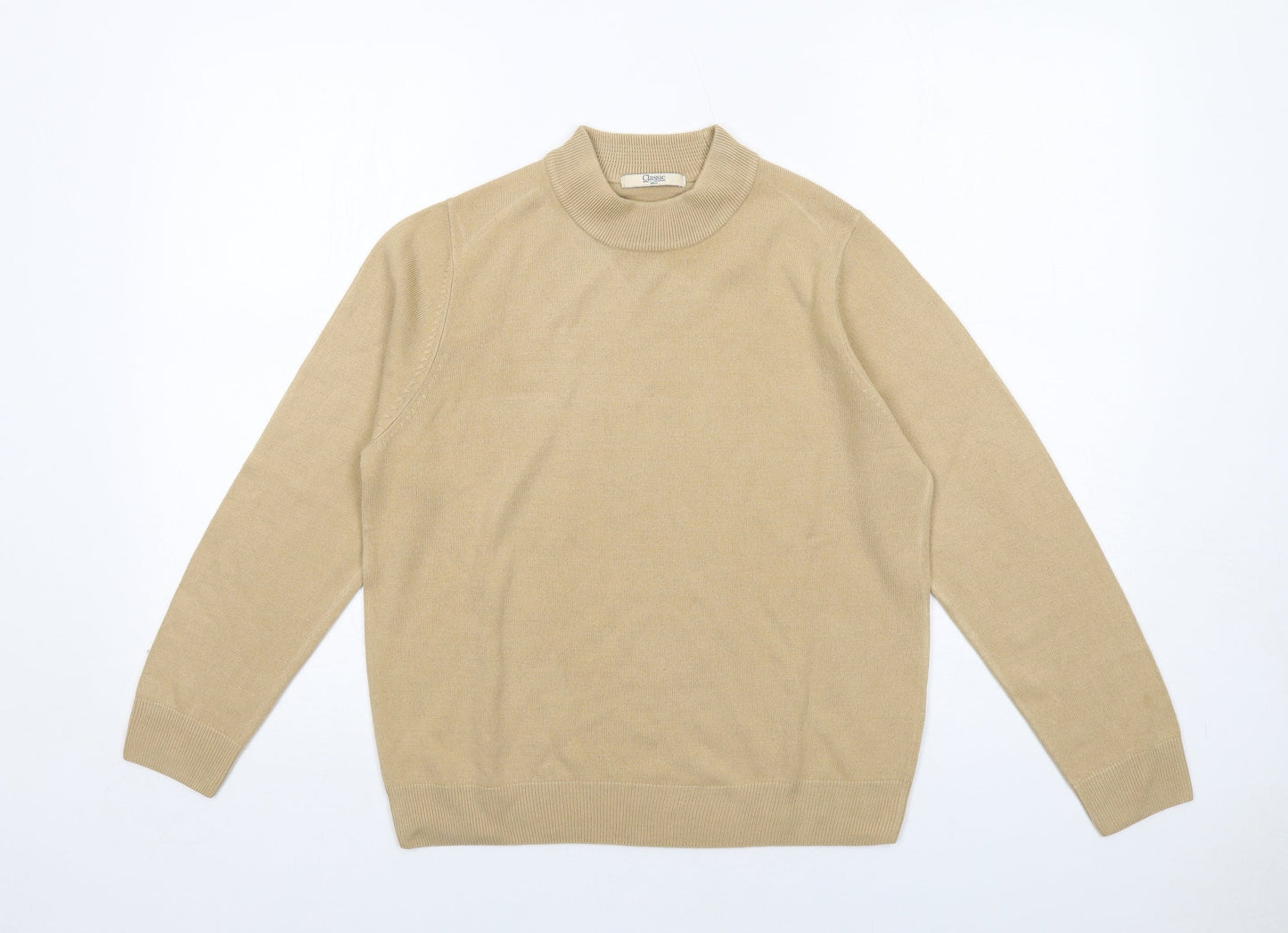Classic Womens Beige Mock Neck Acrylic Pullover Jumper Size 14