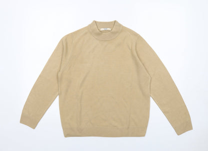 Classic Womens Beige Mock Neck Acrylic Pullover Jumper Size 14