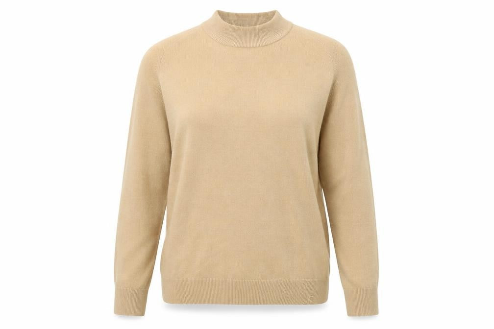 Classics Womens Beige Mock Neck Acrylic Pullover Jumper Size 14