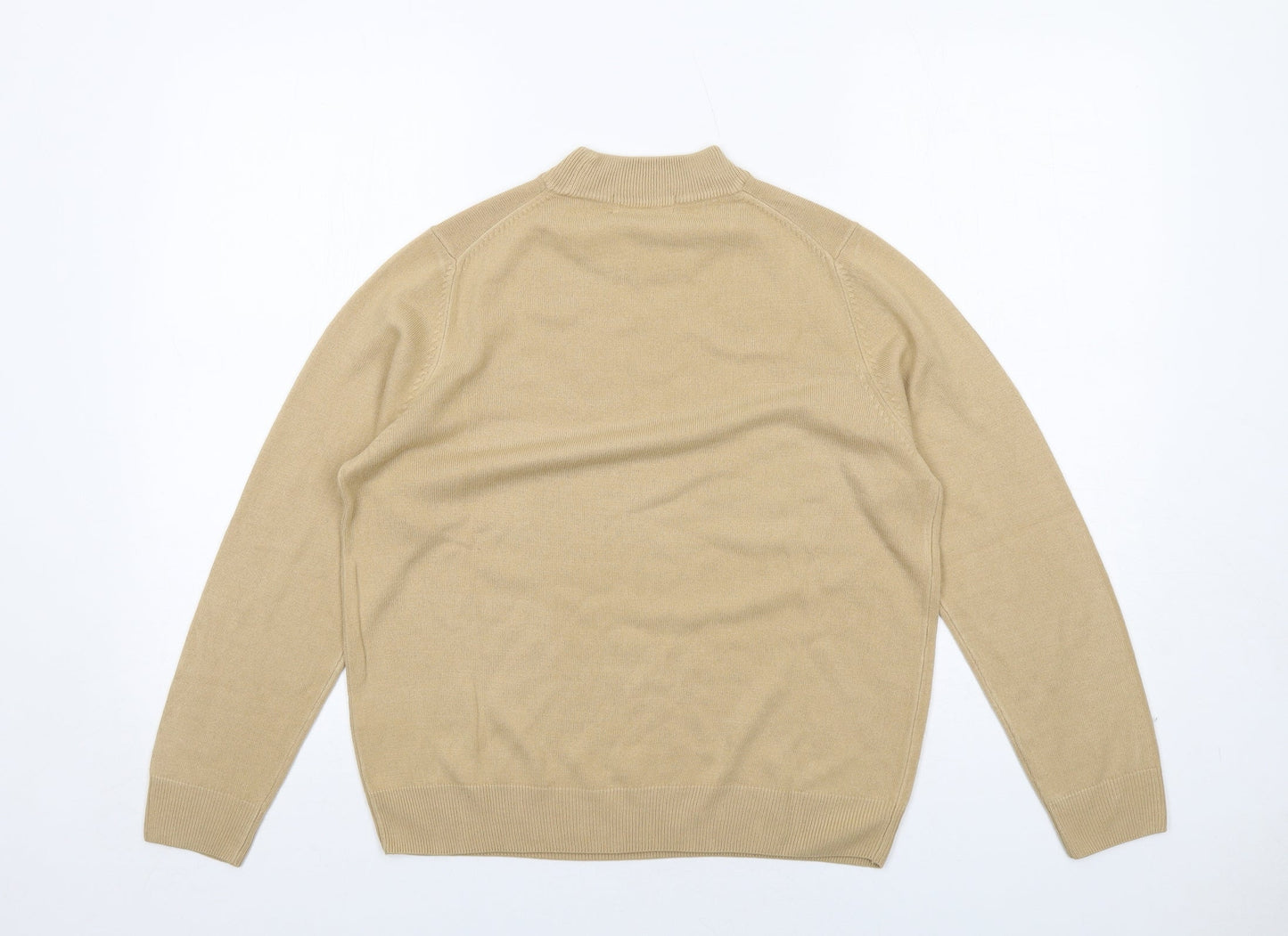 Classic Womens Beige Mock Neck Acrylic Pullover Jumper Size 14