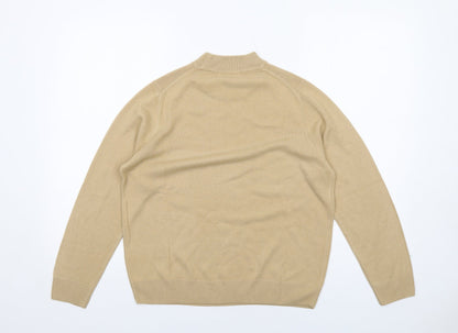 Classic Womens Beige Mock Neck Acrylic Pullover Jumper Size 14