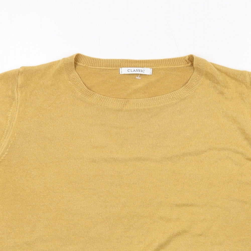 Classic Womens Yellow Round Neck Acrylic Pullover Jumper Size 16