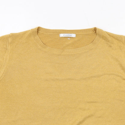 Classic Womens Yellow Round Neck Acrylic Pullover Jumper Size 16