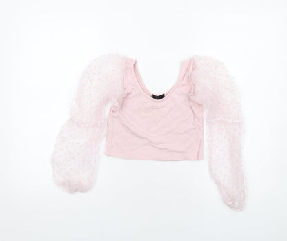 Rebellious Womens Pink Polyester Cropped Tank Size 10 Scoop Neck - Lace Sleeves