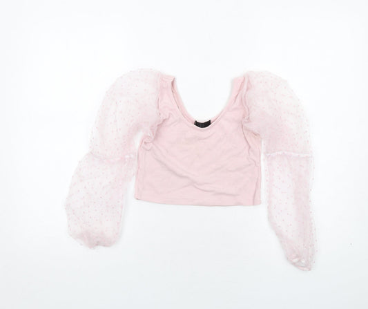 Rebellious Womens Pink Polyester Cropped Tank Size 10 Scoop Neck - Lace Sleeves