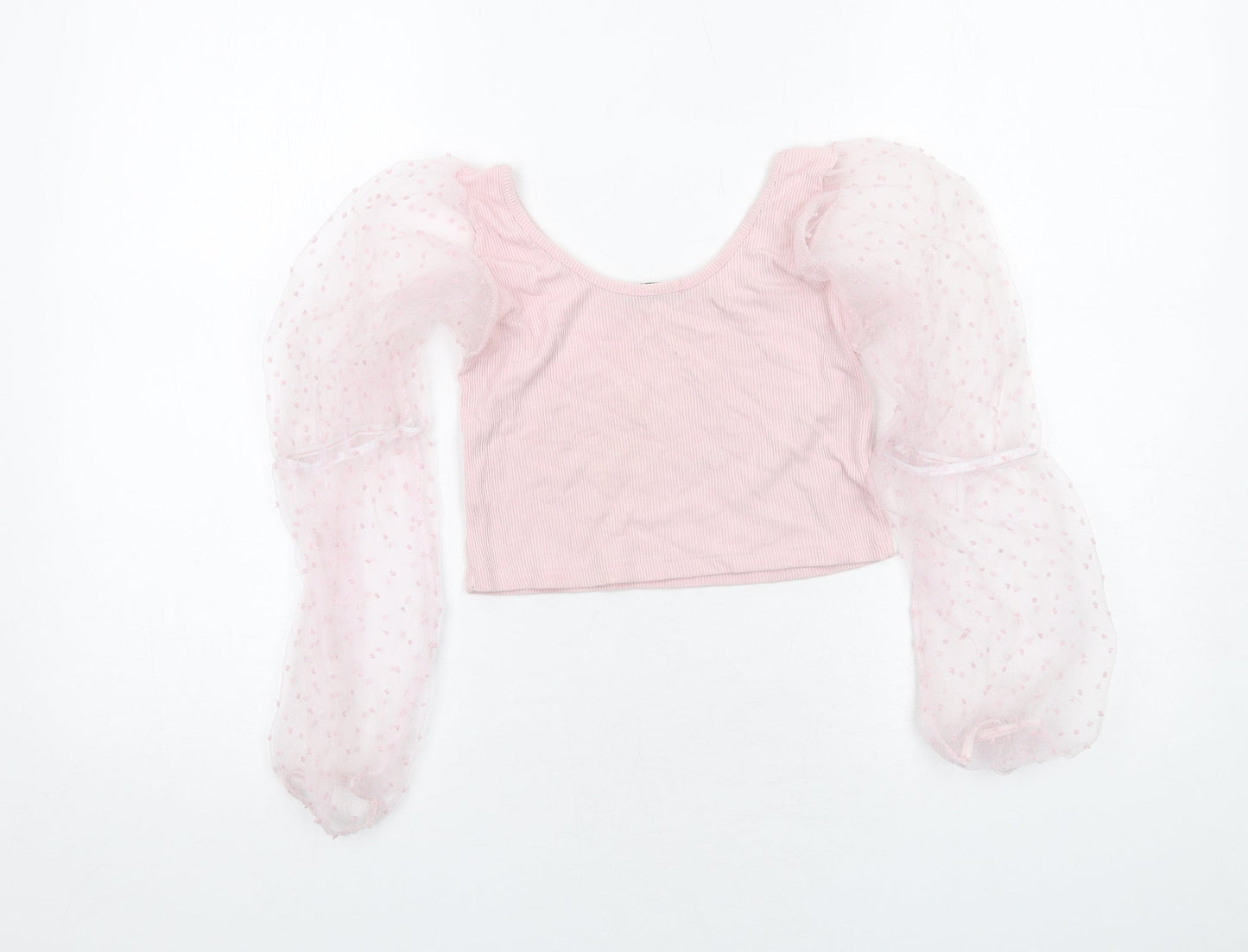 Rebellious Womens Pink Polyester Cropped Tank Size 10 Scoop Neck - Lace Sleeves