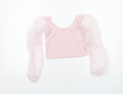 Rebellious Womens Pink Polyester Cropped Tank Size 10 Scoop Neck - Lace Sleeves