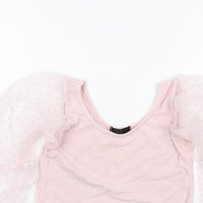 Rebellious Womens Pink Polyester Cropped Tank Size 10 Scoop Neck - Lace Sleeves