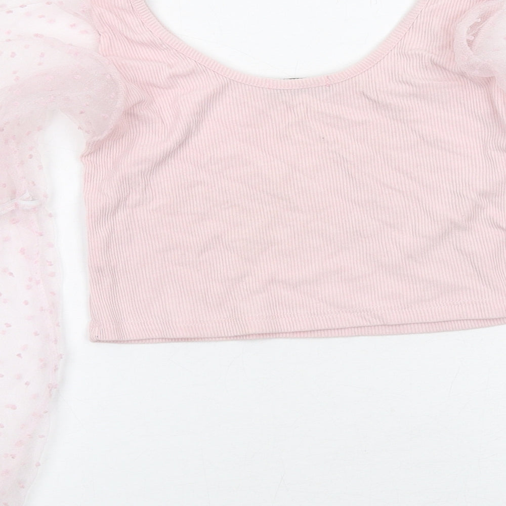 Rebellious Womens Pink Polyester Cropped Tank Size 10 Scoop Neck - Lace Sleeves