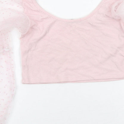 Rebellious Womens Pink Polyester Cropped Tank Size 10 Scoop Neck - Lace Sleeves
