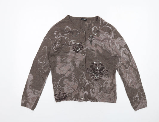 Gerry Weber Womens Brown Round Neck Viscose Cardigan Jumper Size 12