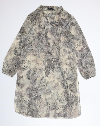 Dorothy Perkins Womens Beige Geometric Polyester A-Line Size 16 Round Neck Pullover