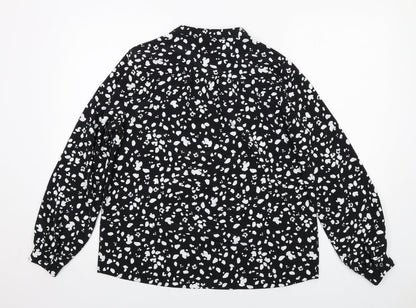 M&Co Womens Black Geometric Polyester Basic Button-Up Size 12 Round Neck