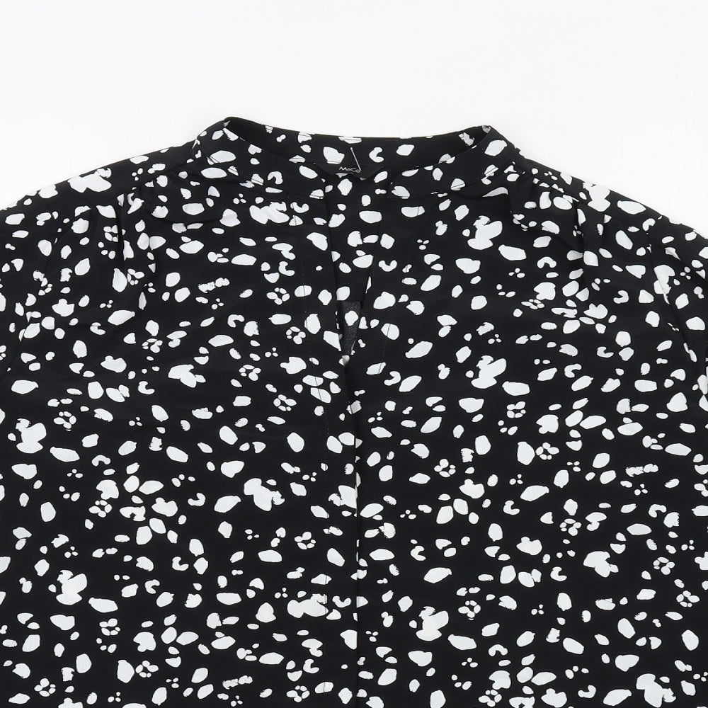 M&Co Womens Black Geometric Polyester Basic Button-Up Size 12 Round Neck