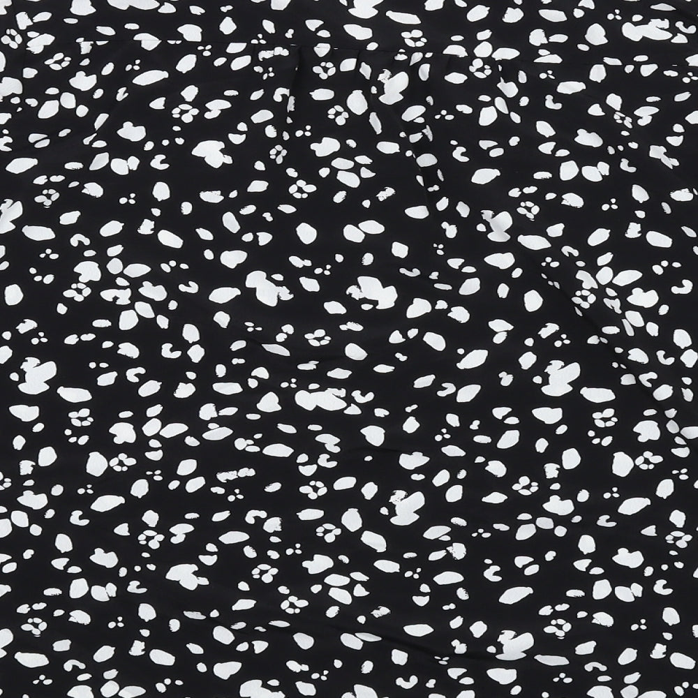 M&Co Womens Black Geometric Polyester Basic Button-Up Size 12 Round Neck