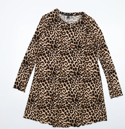 New Look Womens Brown Animal Print Polyester Ball Gown Size 10 Round Neck Pullover - Leopard pattern