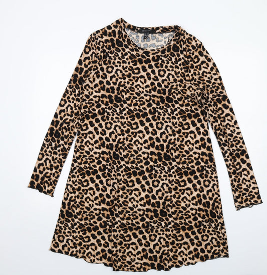 New Look Womens Brown Animal Print Polyester Ball Gown Size 10 Round Neck Pullover - Leopard pattern