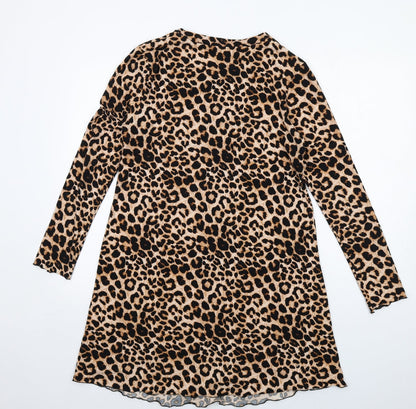 New Look Womens Brown Animal Print Polyester Ball Gown Size 10 Round Neck Pullover - Leopard pattern