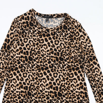 New Look Womens Brown Animal Print Polyester Ball Gown Size 10 Round Neck Pullover - Leopard pattern