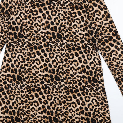 New Look Womens Brown Animal Print Polyester Ball Gown Size 10 Round Neck Pullover - Leopard pattern