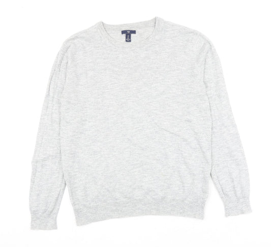 Gap Mens Grey Round Neck Cotton Pullover Jumper Size L Long Sleeve