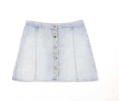 Divided by H&M Womens Blue Cotton A-Line Skirt Size M Button