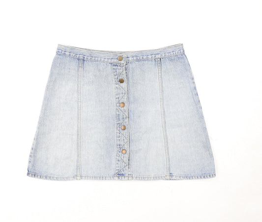 Divided by H&M Womens Blue Cotton A-Line Skirt Size M Button