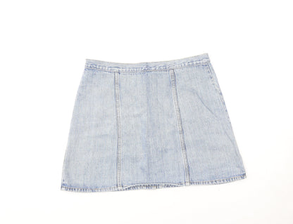 Divided by H&M Womens Blue Cotton A-Line Skirt Size M Button