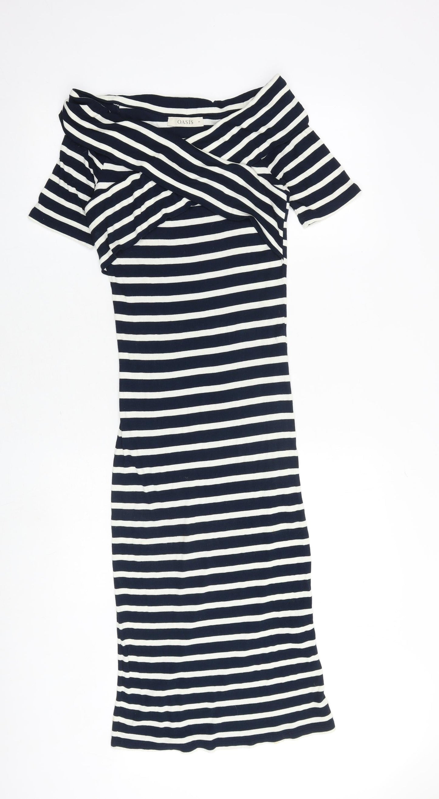 Oasis Womens Blue Striped Viscose Bodycon Size M V-Neck Pullover