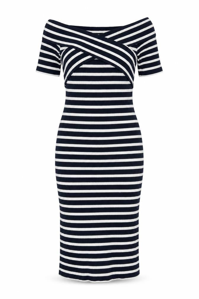 Oasis Womens Blue Striped Viscose Bodycon Size M V-Neck Pullover