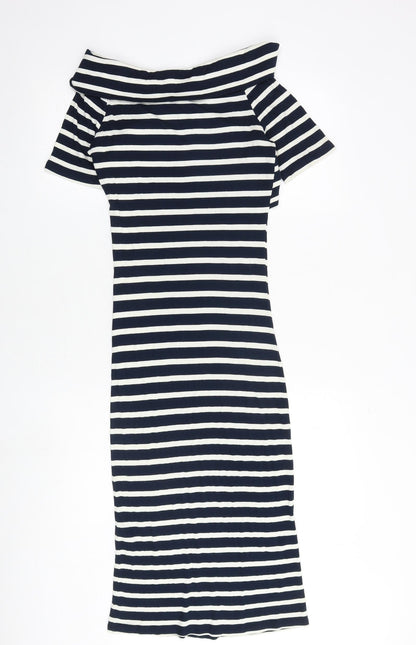 Oasis Womens Blue Striped Viscose Bodycon Size M V-Neck Pullover