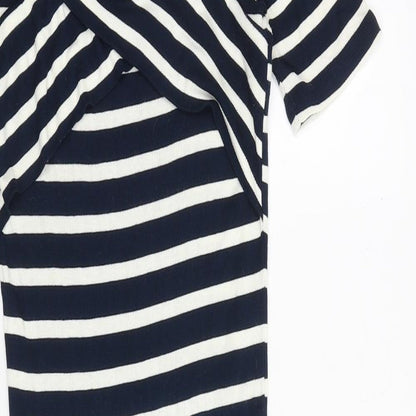 Oasis Womens Blue Striped Viscose Bodycon Size M V-Neck Pullover