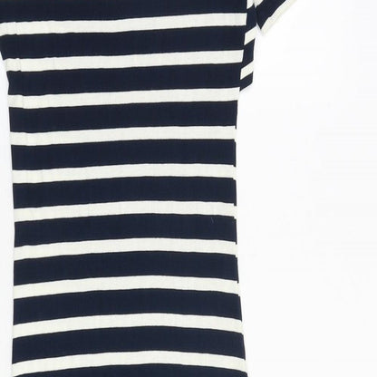 Oasis Womens Blue Striped Viscose Bodycon Size M V-Neck Pullover