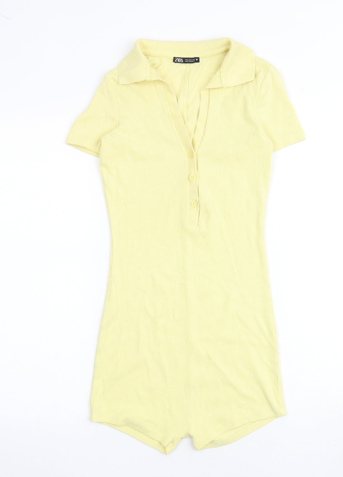 Zara Womens Yellow Polyester Jumpsuit One-Piece Size S Button