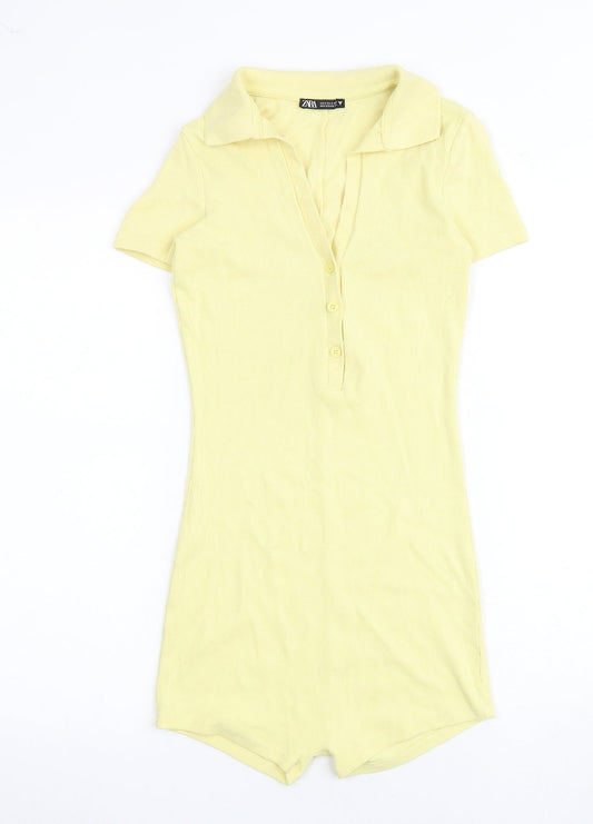Zara Womens Yellow Polyester Jumpsuit One-Piece Size S Button