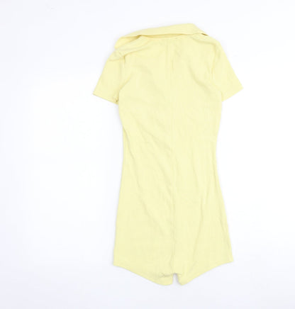Zara Womens Yellow Polyester Jumpsuit One-Piece Size S Button