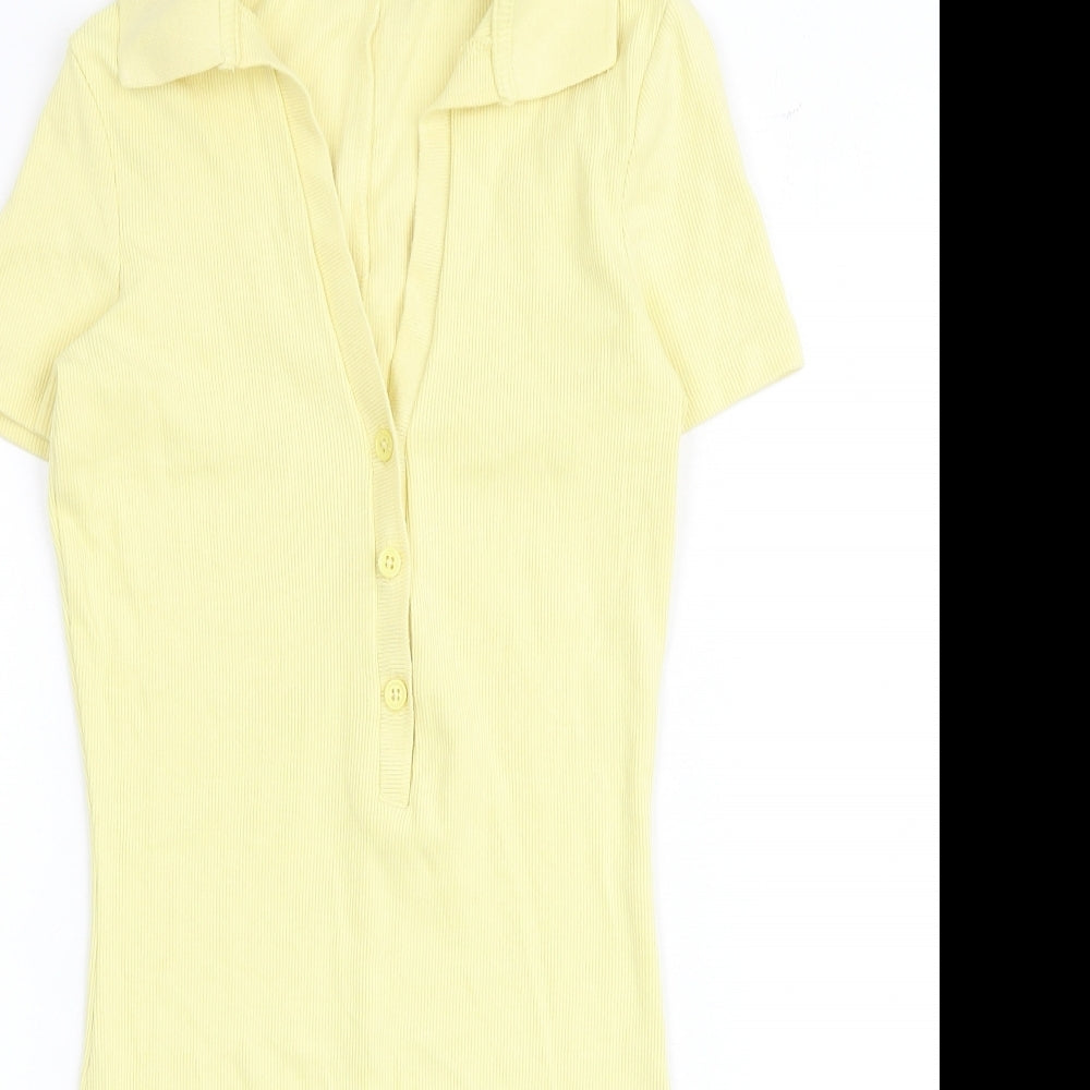 Zara Womens Yellow Polyester Jumpsuit One-Piece Size S Button